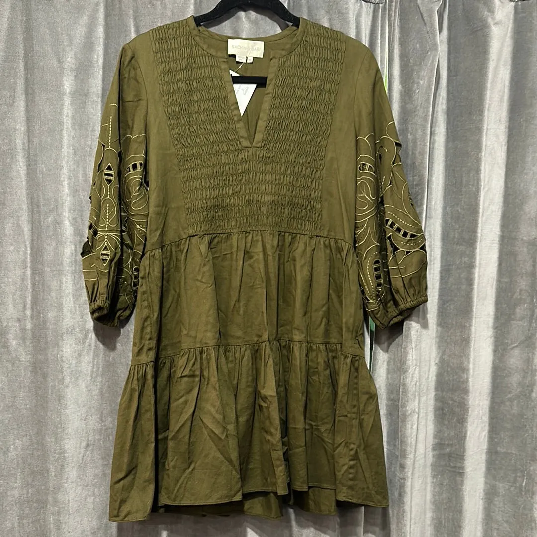 Sachin & Babi Olive Green 'KENDAL' 3/4 Sleeve Ruffle Bottom Mini Dress