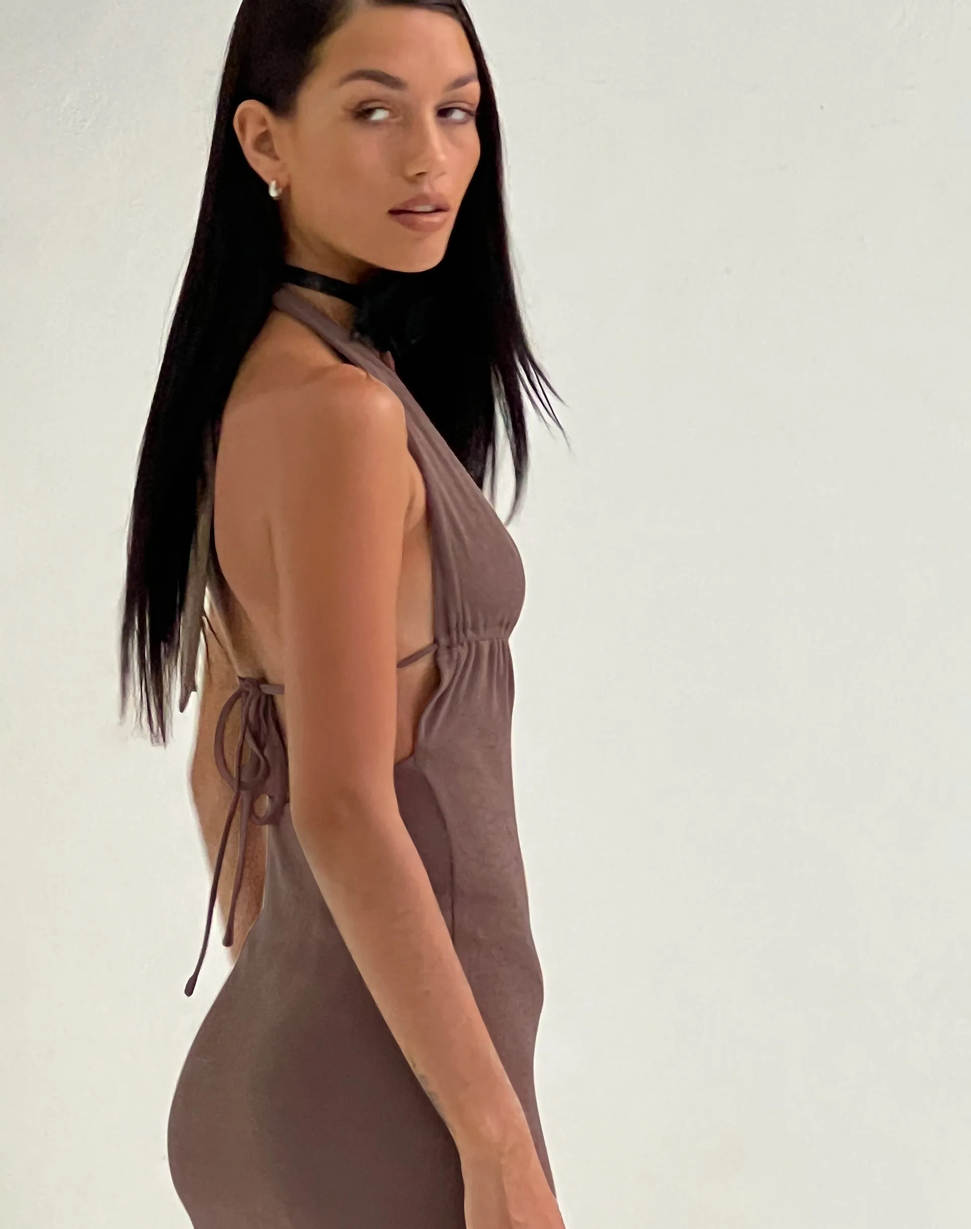 Savilla Halterneck Mini Dress in Peppercorn