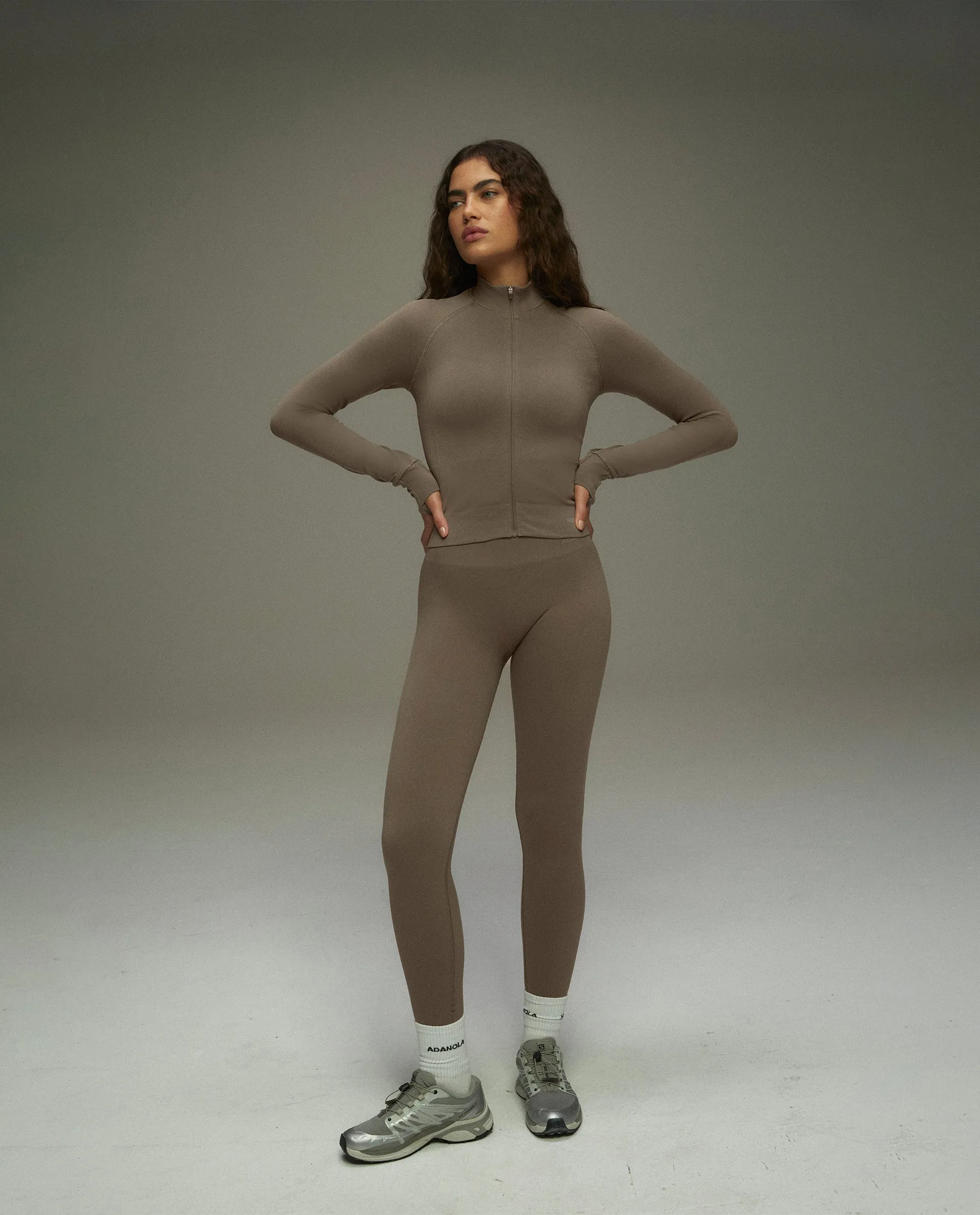 Seamless Long Sleeve Full Zip Top - Cocoa Brown