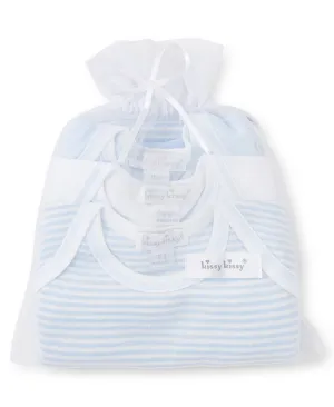 Set of 3 Short Sleeve Blue Stripe Body Suits in a Gift Bag