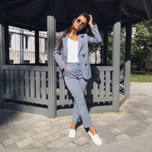 Sets Double Breasted Striped Blazer Jacket & Zipper Trousers