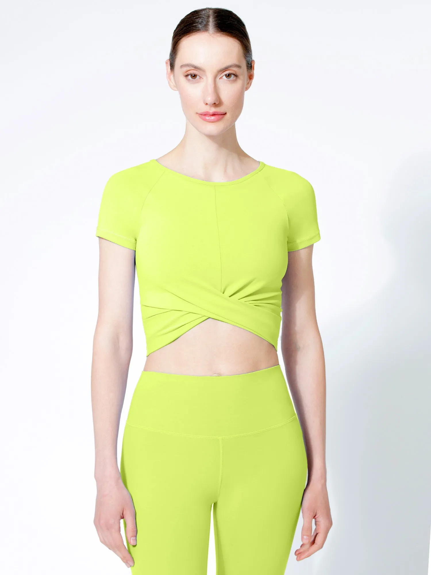 SHORT SLEEVE NUDE FRONT WRAP TEE, GLOW
