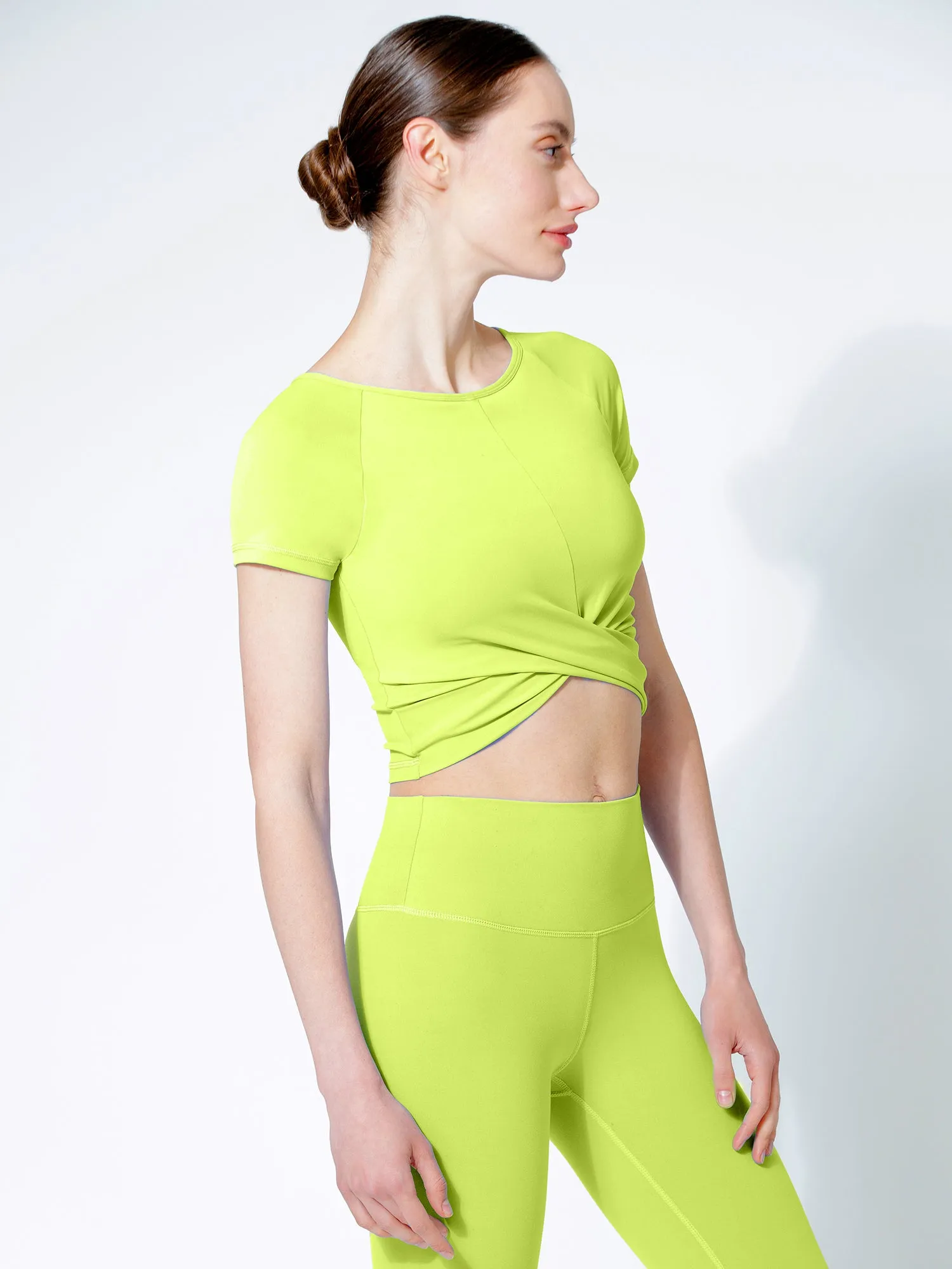 SHORT SLEEVE NUDE FRONT WRAP TEE, GLOW