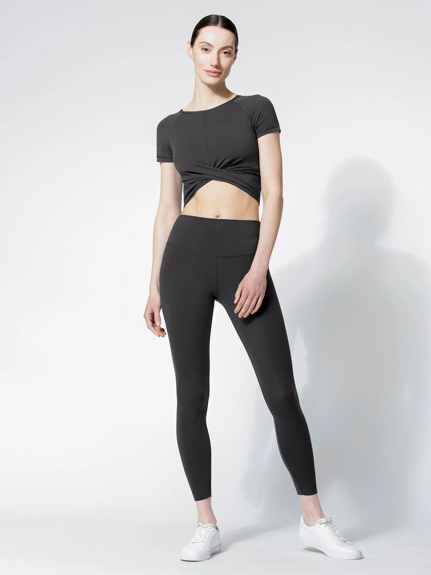 SHORT SLEEVE NUDE FRONT WRAP TEE, LIMESTONE