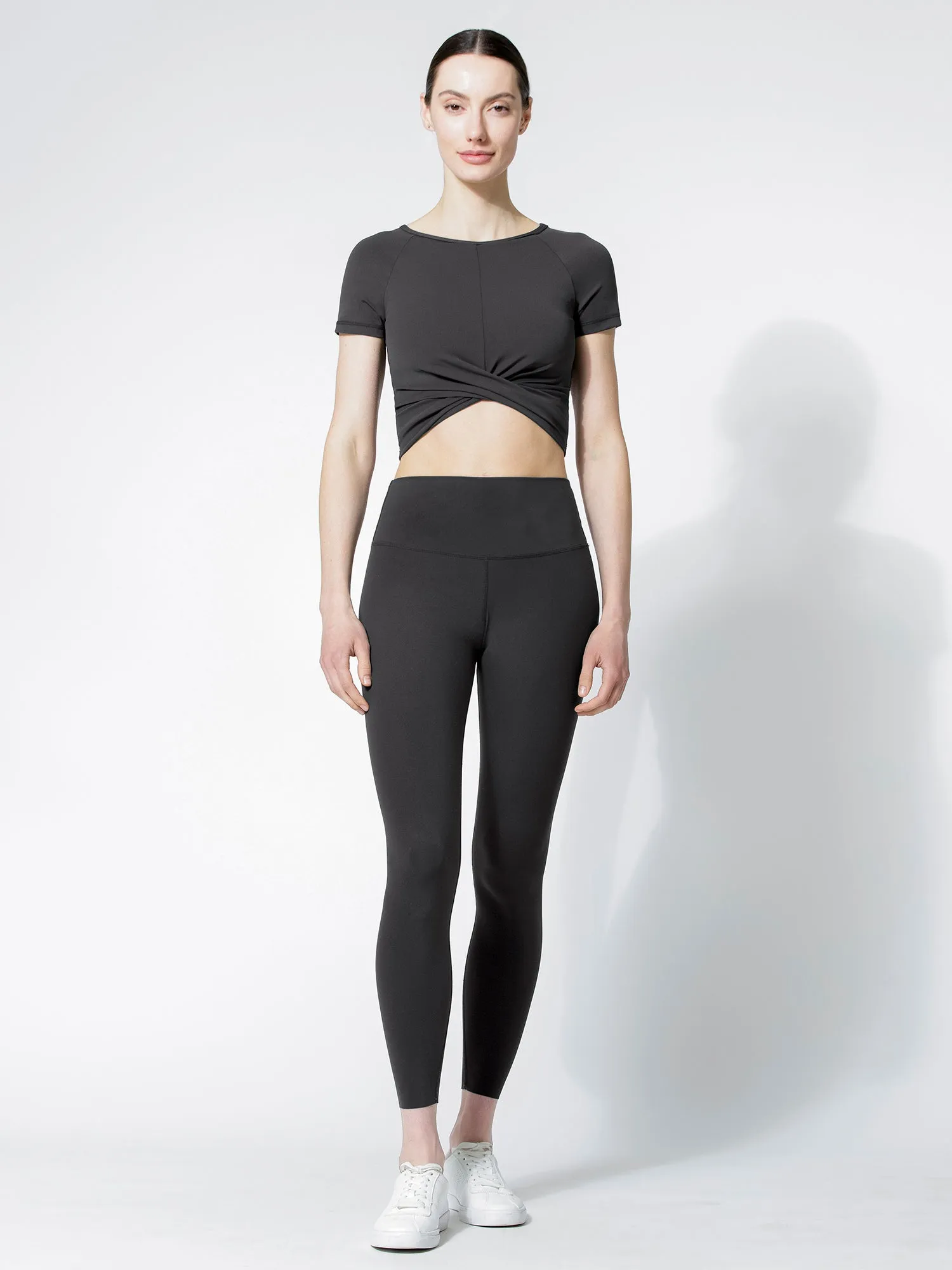 SHORT SLEEVE NUDE FRONT WRAP TEE, LIMESTONE