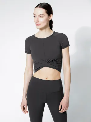 SHORT SLEEVE NUDE FRONT WRAP TEE, LIMESTONE