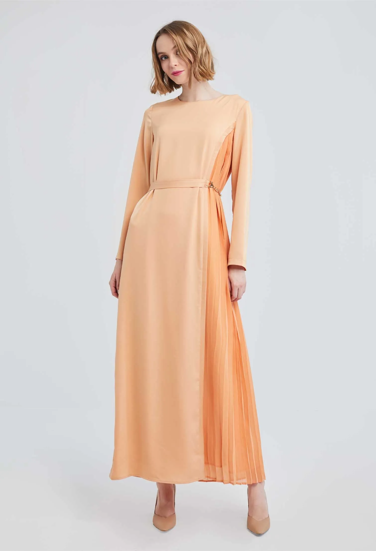 Side Panel Hidden Pleat Maxi Dress
