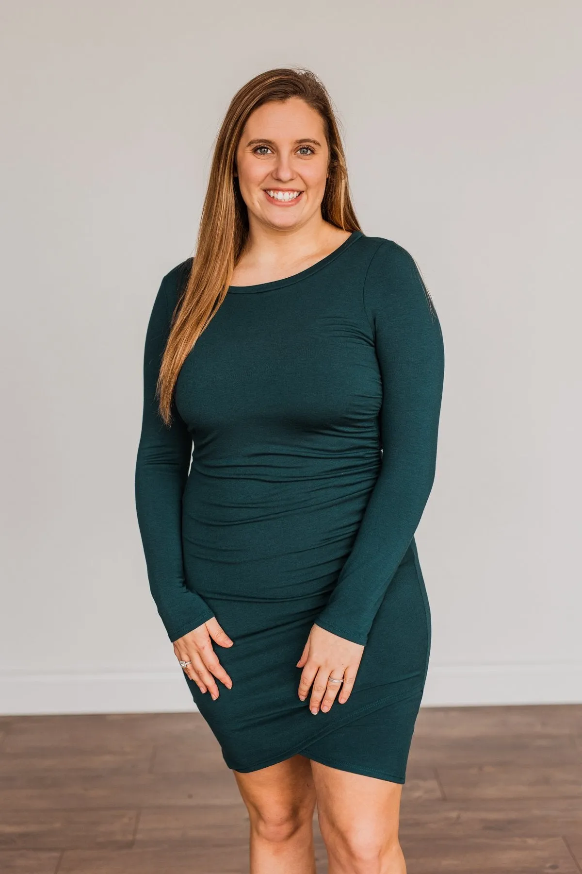 Simply Cute Long Sleeve Dress- Dark Teal