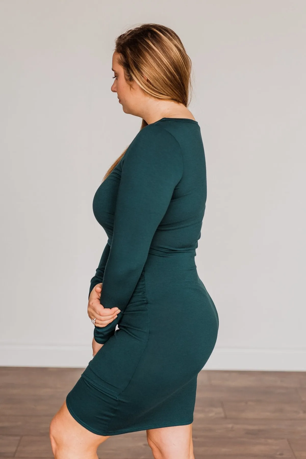 Simply Cute Long Sleeve Dress- Dark Teal