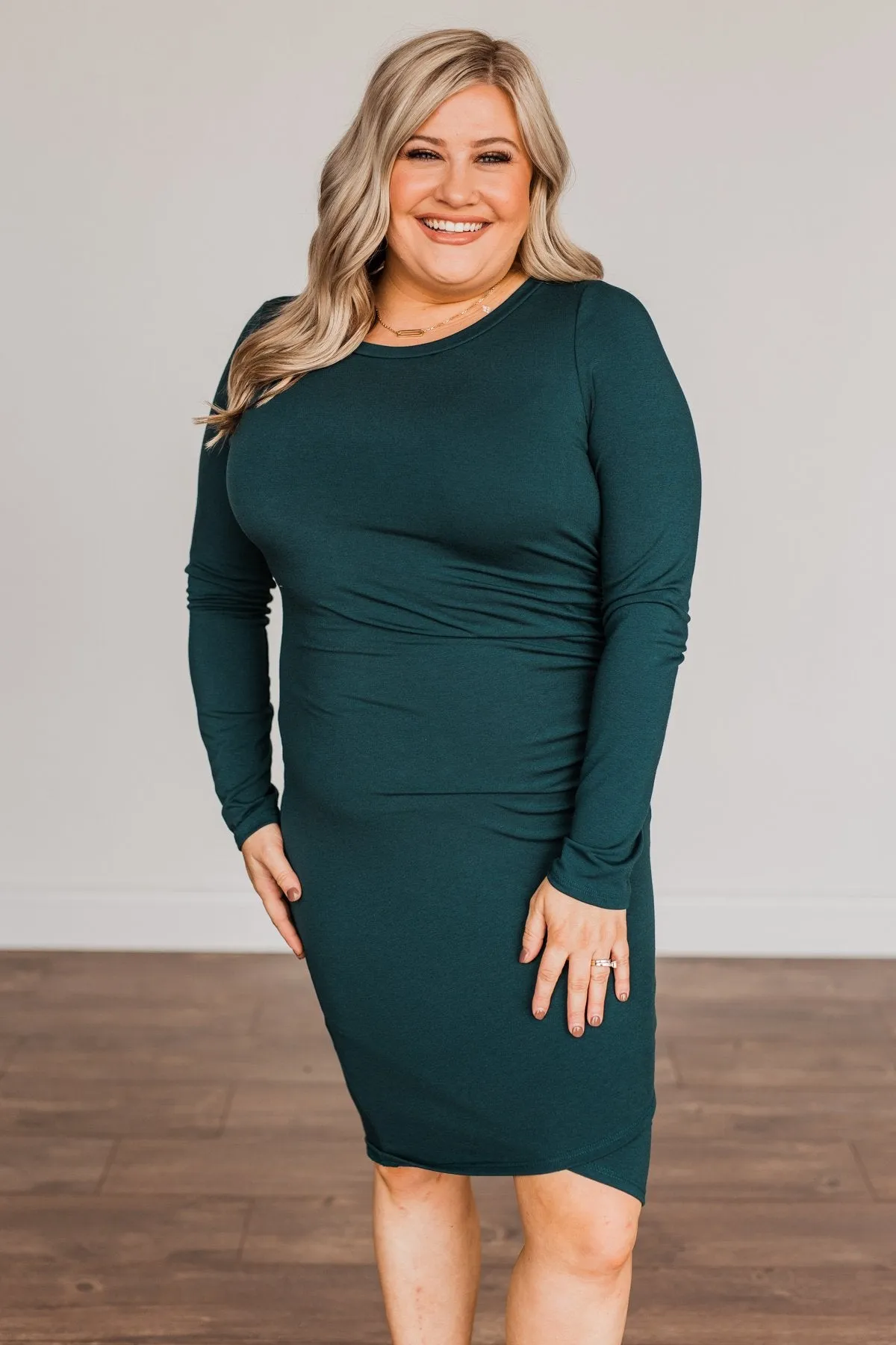 Simply Cute Long Sleeve Dress- Dark Teal
