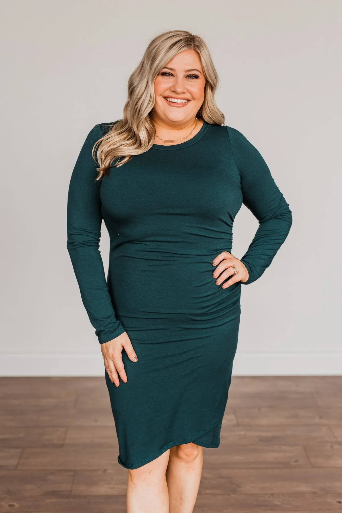 Simply Cute Long Sleeve Dress- Dark Teal