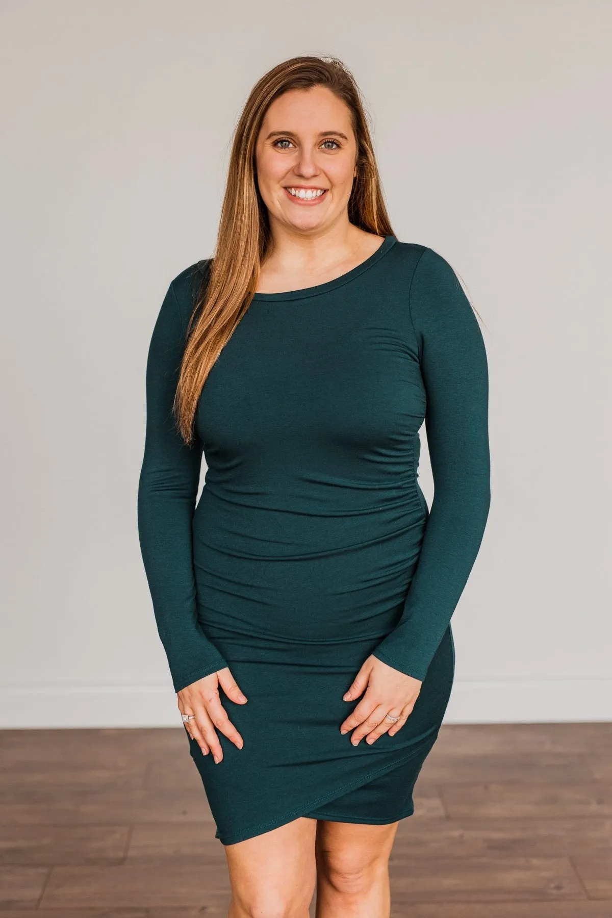 Simply Cute Long Sleeve Dress- Dark Teal