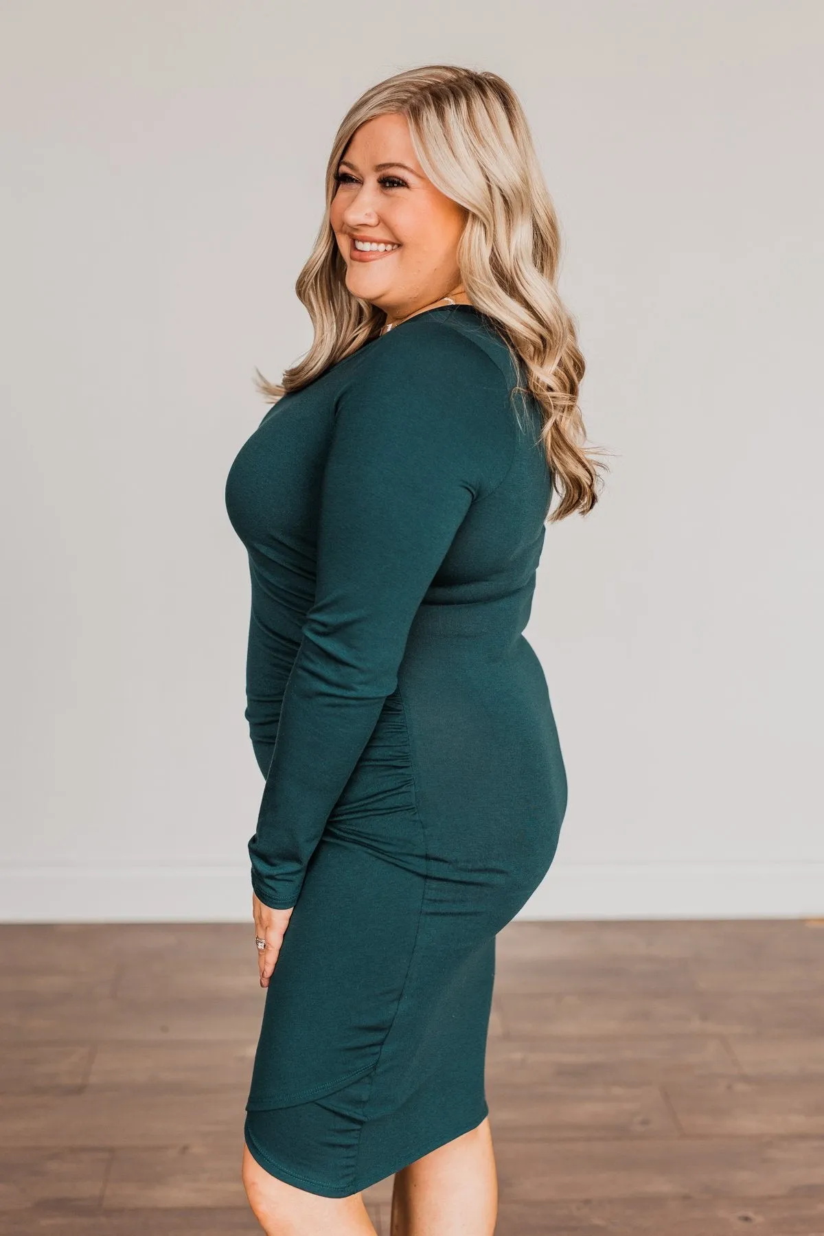 Simply Cute Long Sleeve Dress- Dark Teal