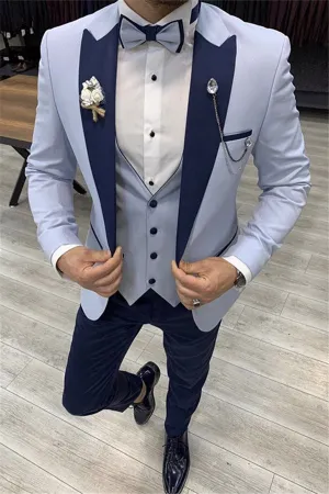 Sky Blue Peaked Lapel Slim Fit Peaked Lapel Men Suits