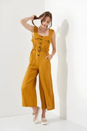 SLEEVELESS SQUARE NECK BUTTON DOWN ANKLE JUMPSUIT