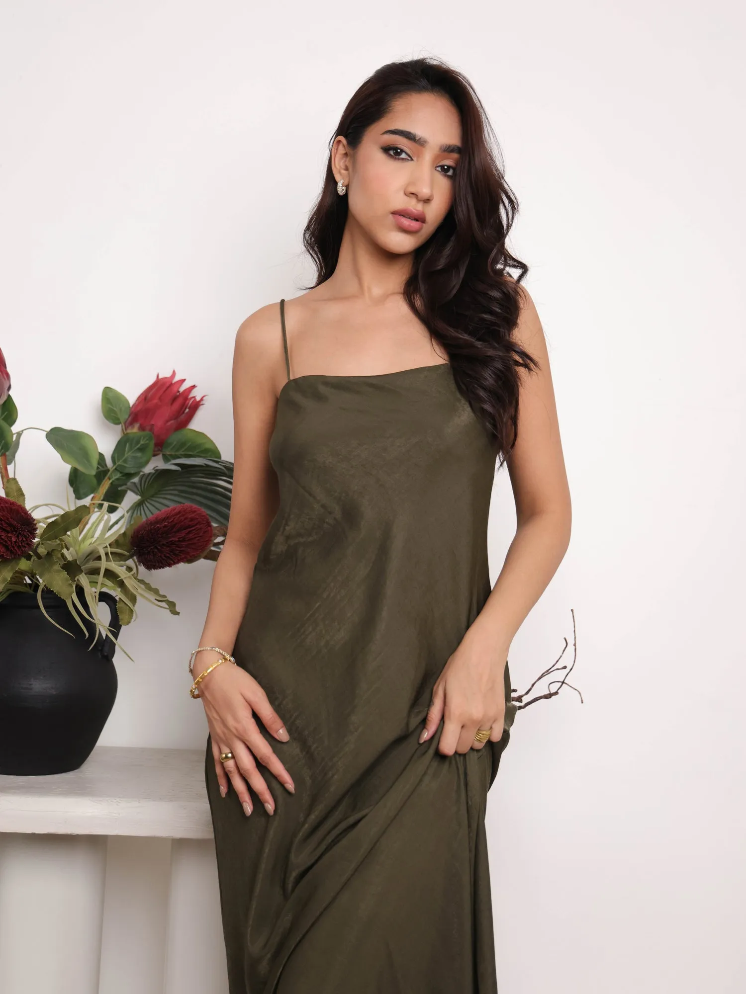 Straight Neck Bias Maxi Dress