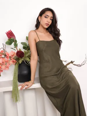 Straight Neck Bias Maxi Dress