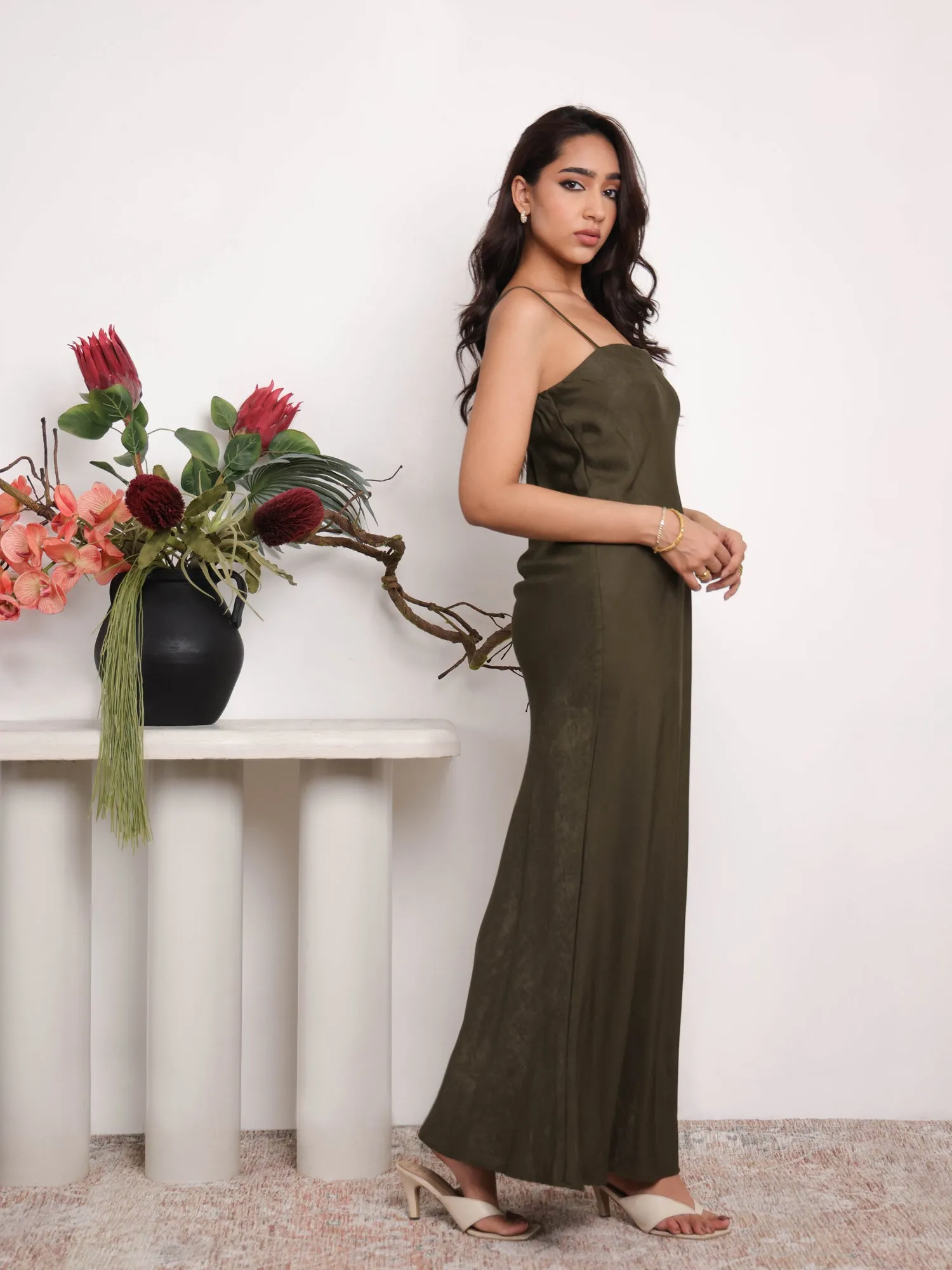Straight Neck Bias Maxi Dress