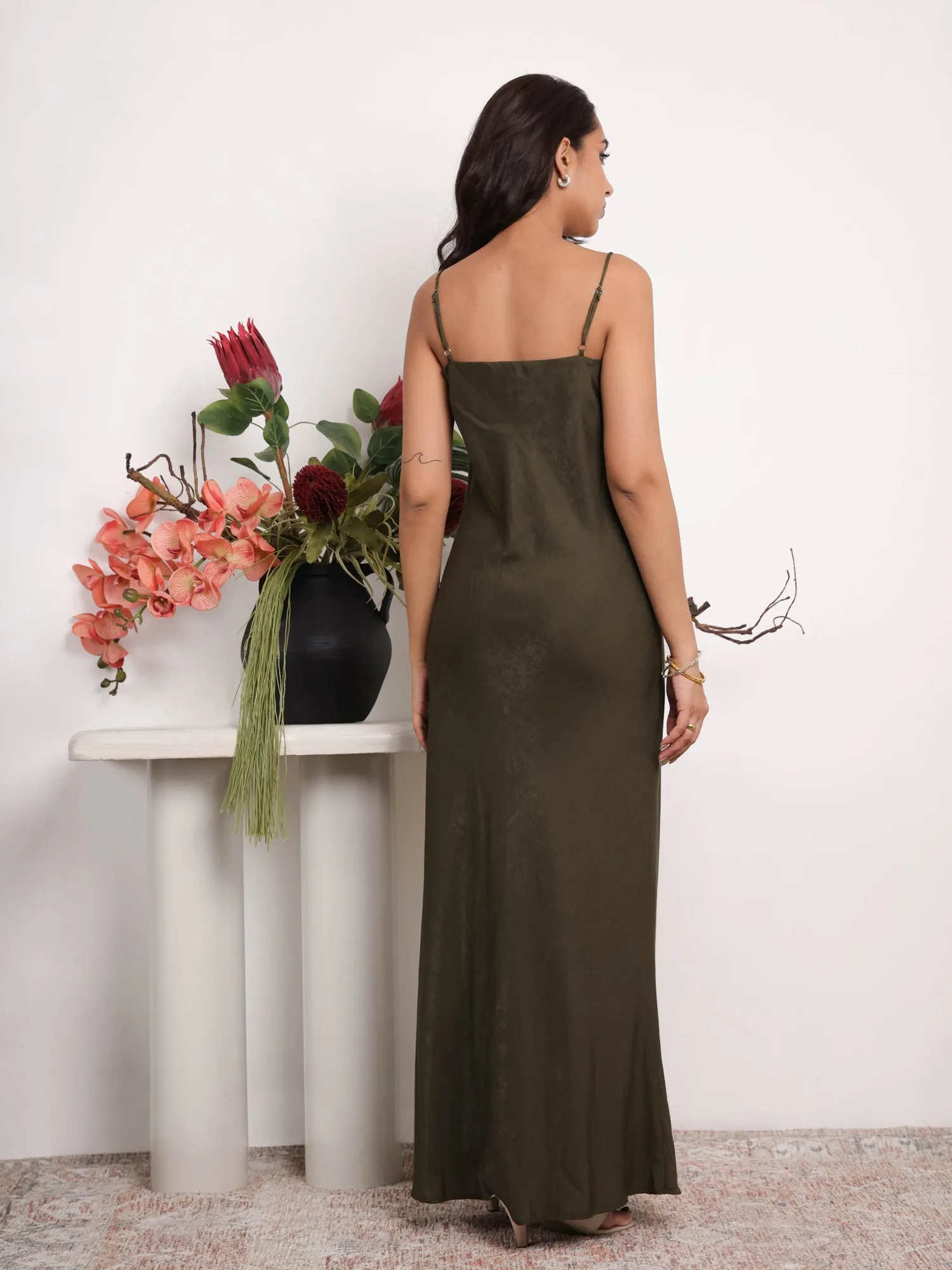 Straight Neck Bias Maxi Dress