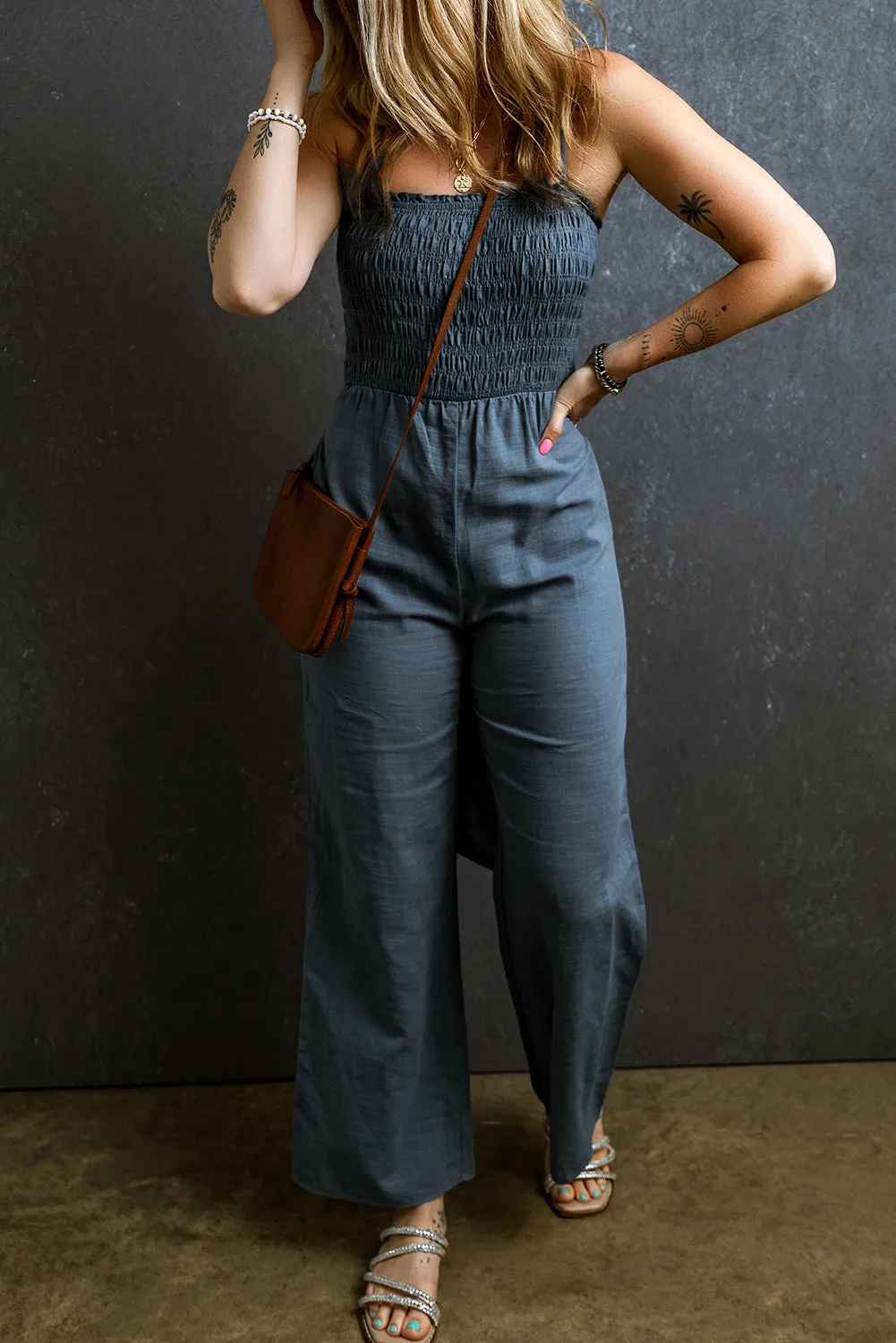 Straps Tied Back Wide Leg Jumpsuit