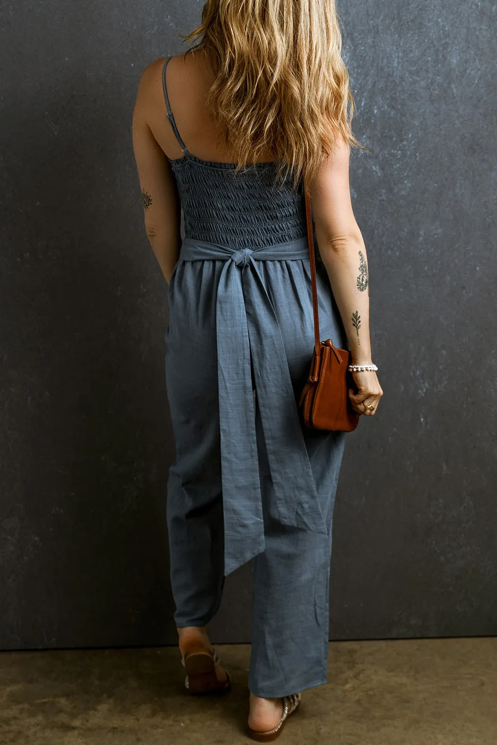 Straps Tied Back Wide Leg Jumpsuit