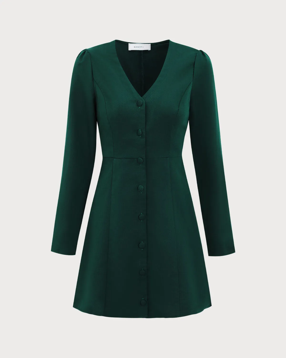 The Green V Neck Button Shirt Mini Dress