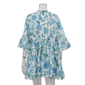 Tiered Ruffle Trim Button Down Mini Dress