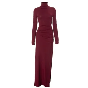 Turtle Neck Long Sleeve Side Slit Maxi Dress