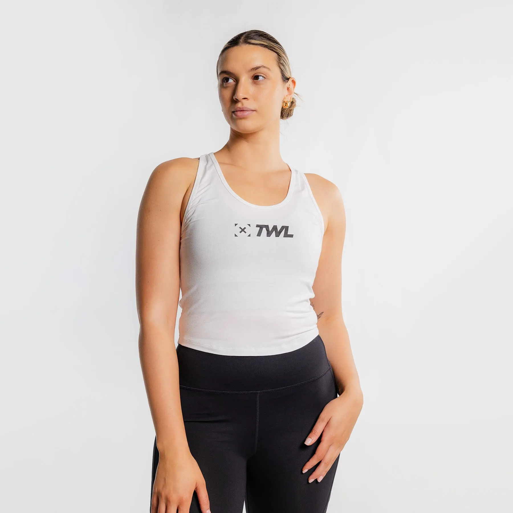 TWL - WOMEN'S EVERYDAY RACERBACK CROP TANK - WHITE/ BLACK
