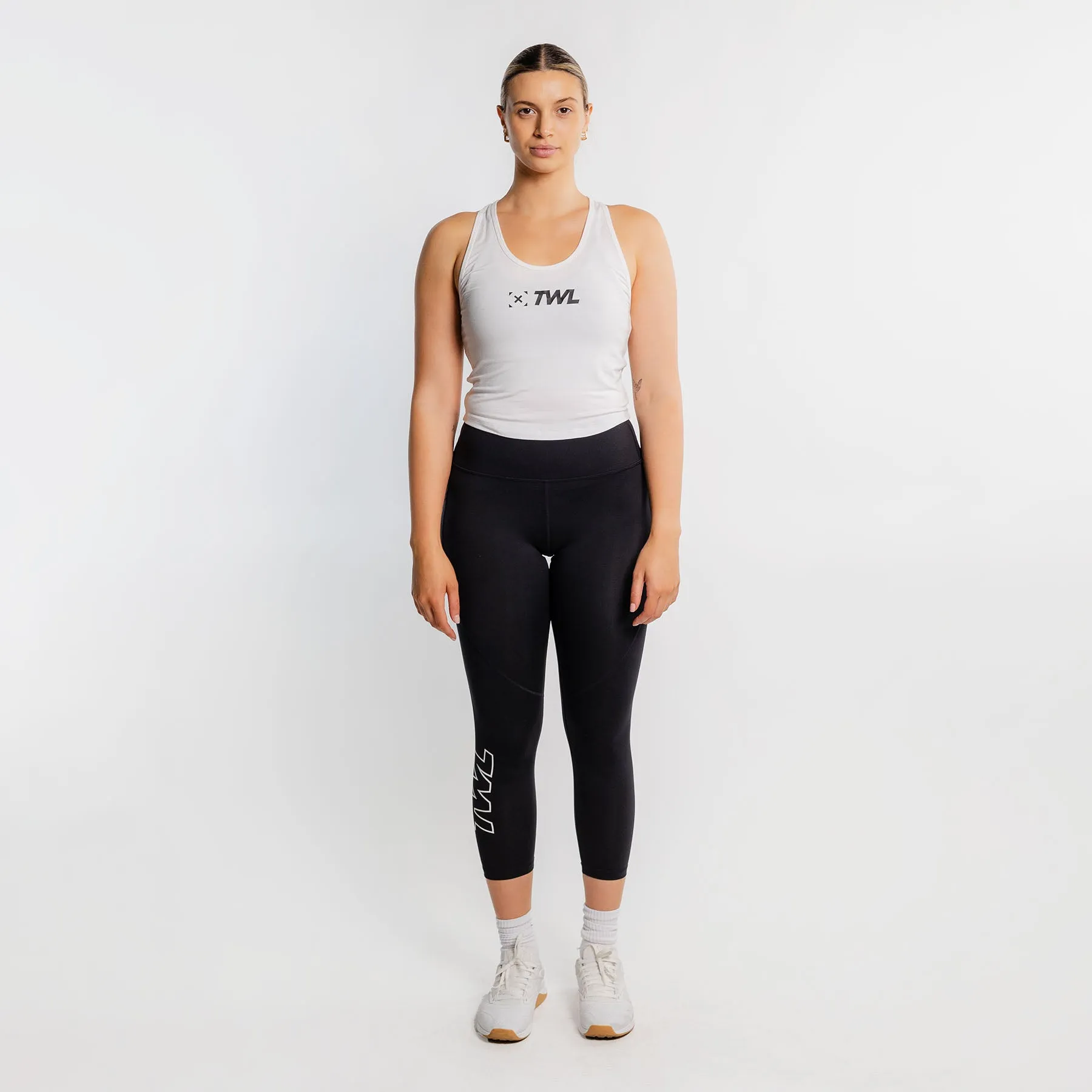 TWL - WOMEN'S EVERYDAY RACERBACK CROP TANK - WHITE/ BLACK