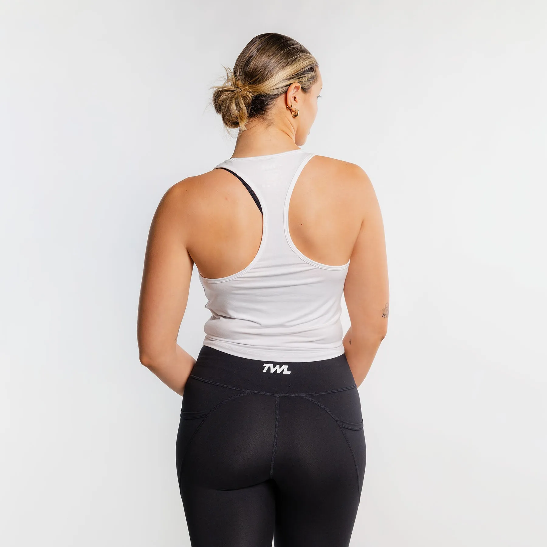 TWL - WOMEN'S EVERYDAY RACERBACK CROP TANK - WHITE/ BLACK