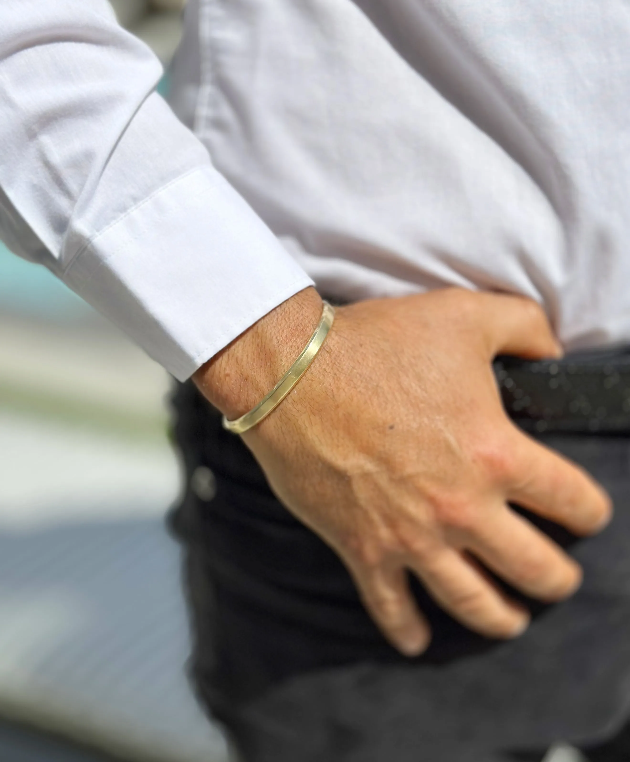 Two Round Diamonds 0.20ctw 14K , 18K Solid Heavy White Gold, Yellow Gold Or Rose Gold Men's Cuff Bangle 6mm Width Knife Cut Edges Brush Top