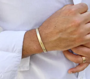 Two Round Diamonds 0.20ctw 14K , 18K Solid Heavy White Gold, Yellow Gold Or Rose Gold Men's Cuff Bangle 6mm Width Knife Cut Edges Brush Top