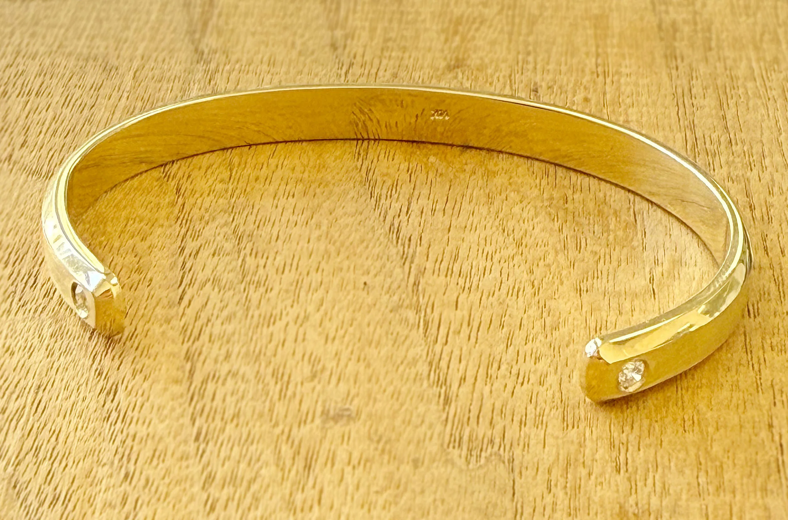 Two Round Diamonds 0.20ctw 14K , 18K Solid Heavy White Gold, Yellow Gold Or Rose Gold Men's Cuff Bangle 6mm Width Knife Cut Edges Brush Top