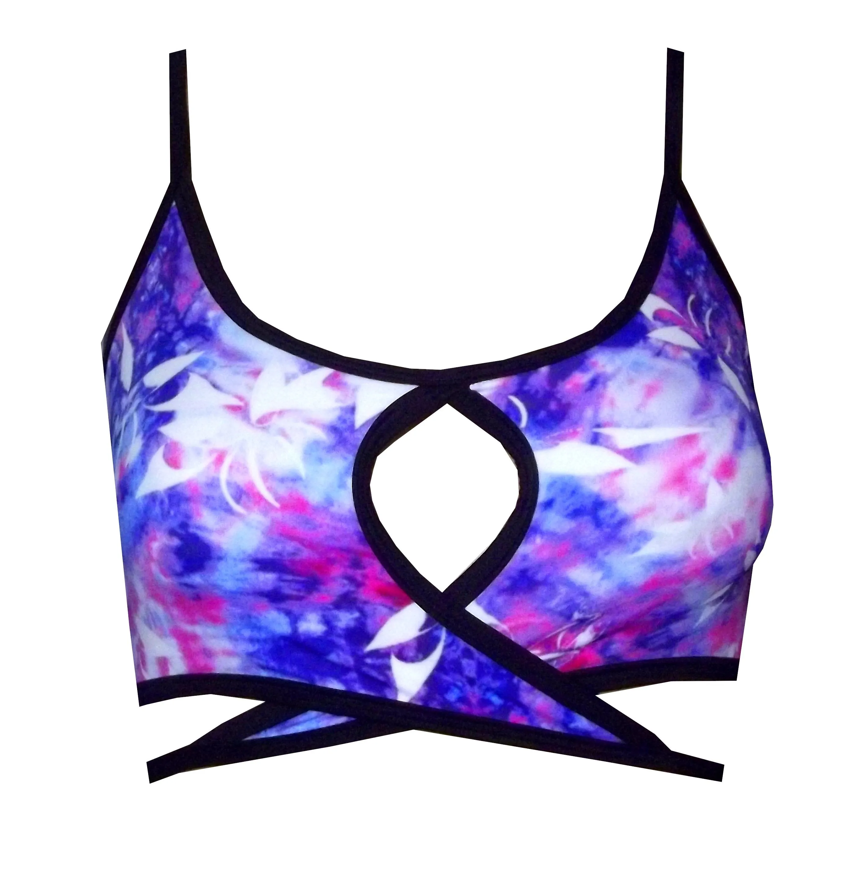 Tye Dye Print Keyhole Cross Over Sports Bra BK153P854