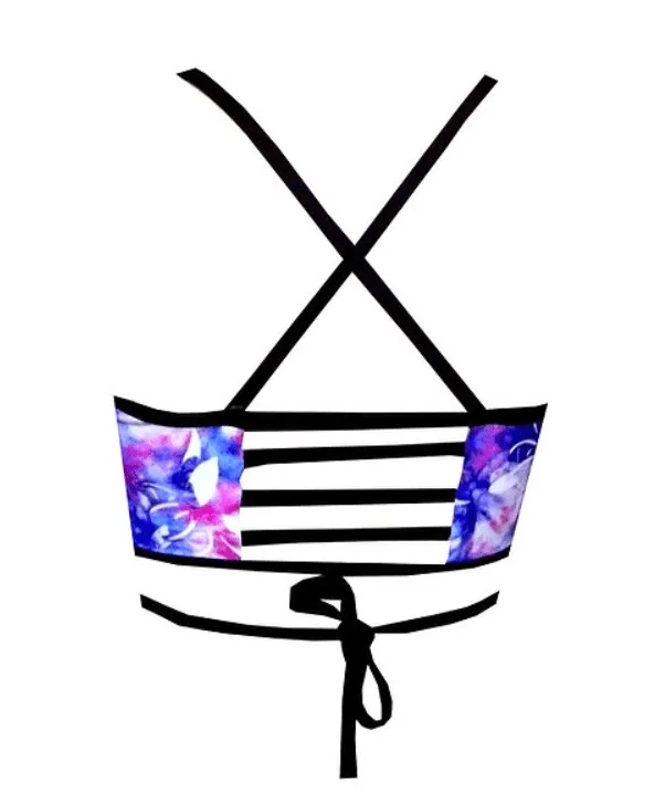 Tye Dye Print Keyhole Cross Over Sports Bra BK153P854