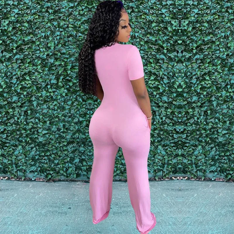 V-neck pocket wide-leg jumpsuit AY1132