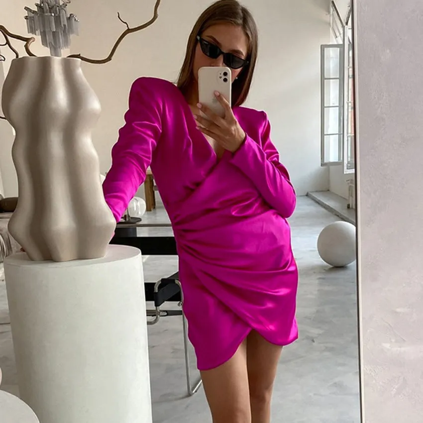 V-neck Satin Bodycon Mini Dresses