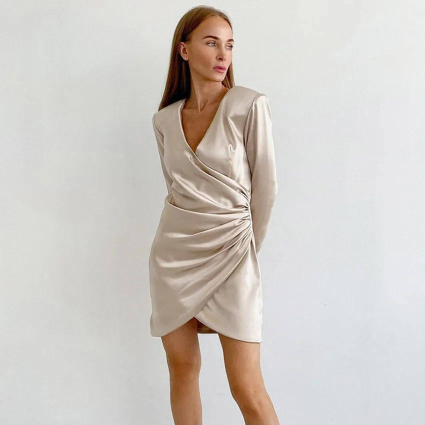 V-neck Satin Bodycon Mini Dresses