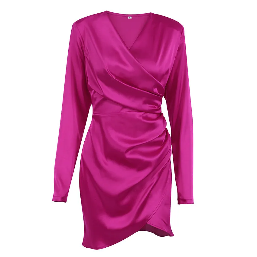 V-neck Satin Bodycon Mini Dresses