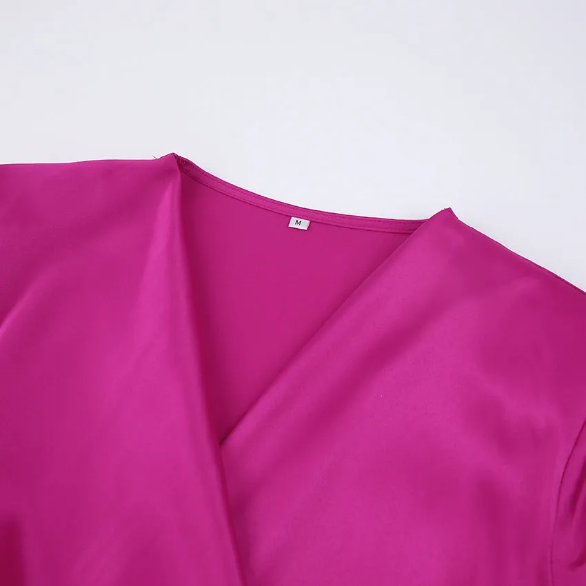 V-neck Satin Bodycon Mini Dresses