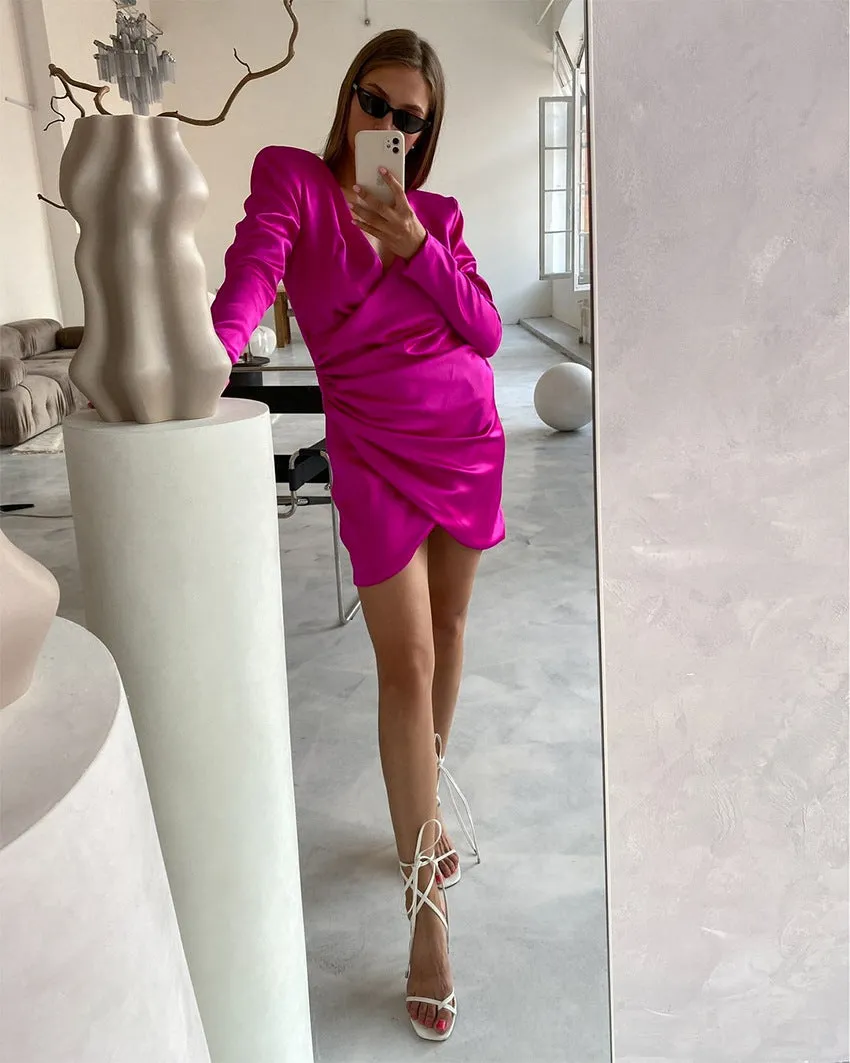 V-neck Satin Bodycon Mini Dresses