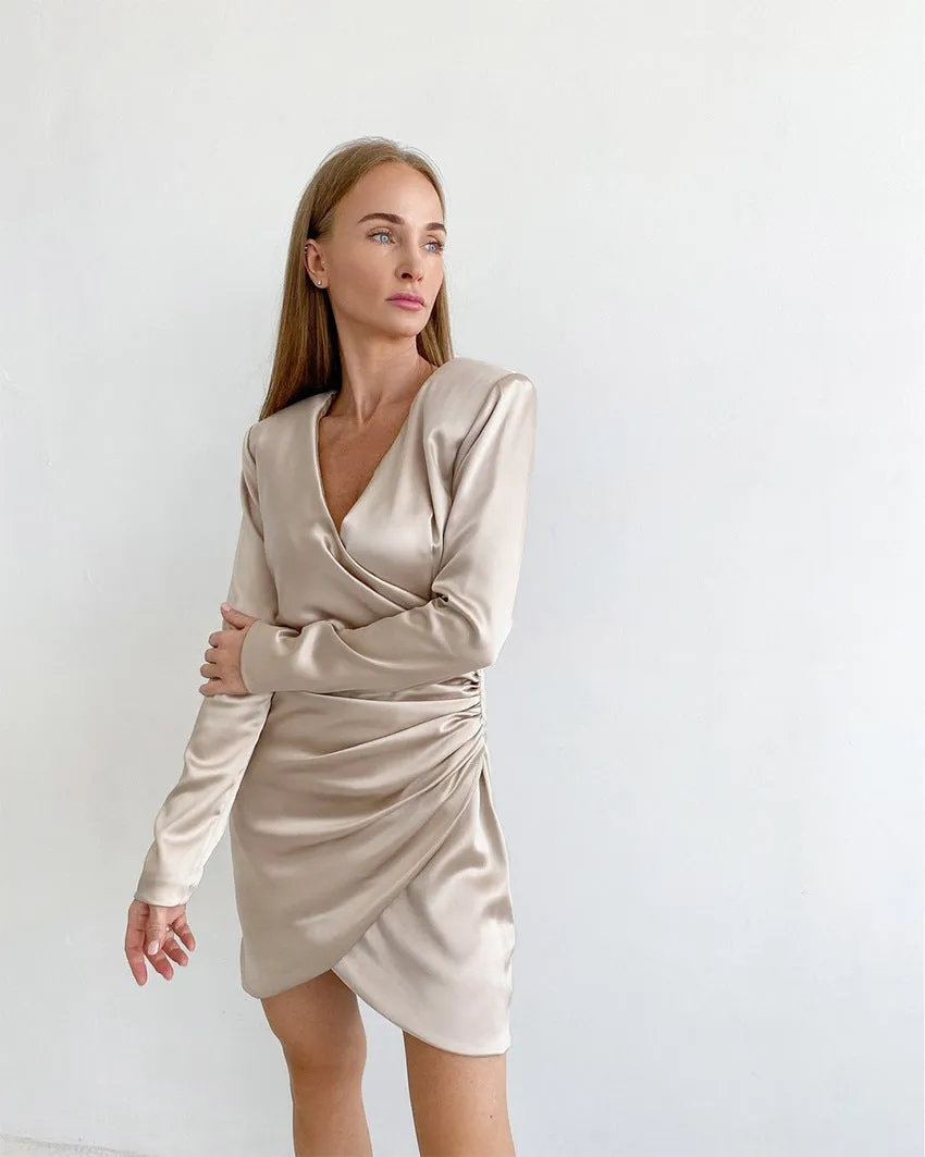V-neck Satin Bodycon Mini Dresses