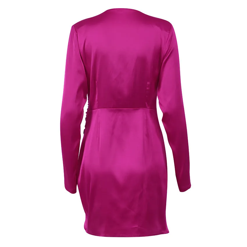 V-neck Satin Bodycon Mini Dresses