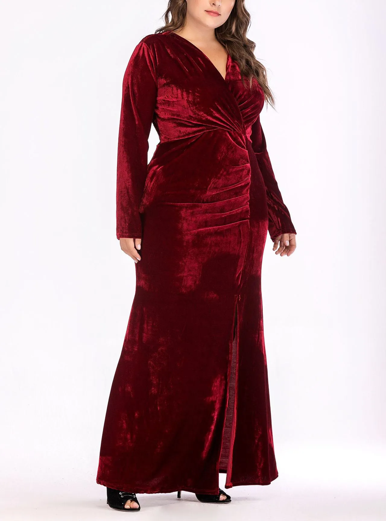 V-neck Split Plus Size Long Evening Dress
