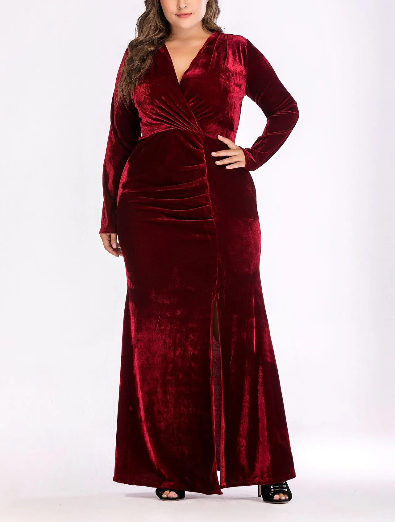 V-neck Split Plus Size Long Evening Dress