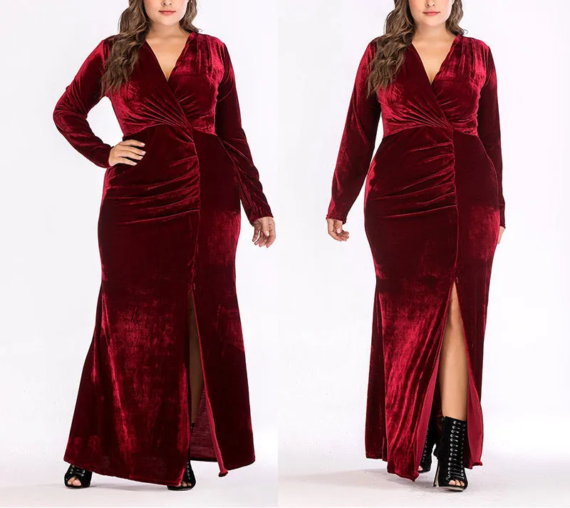 V-neck Split Plus Size Long Evening Dress