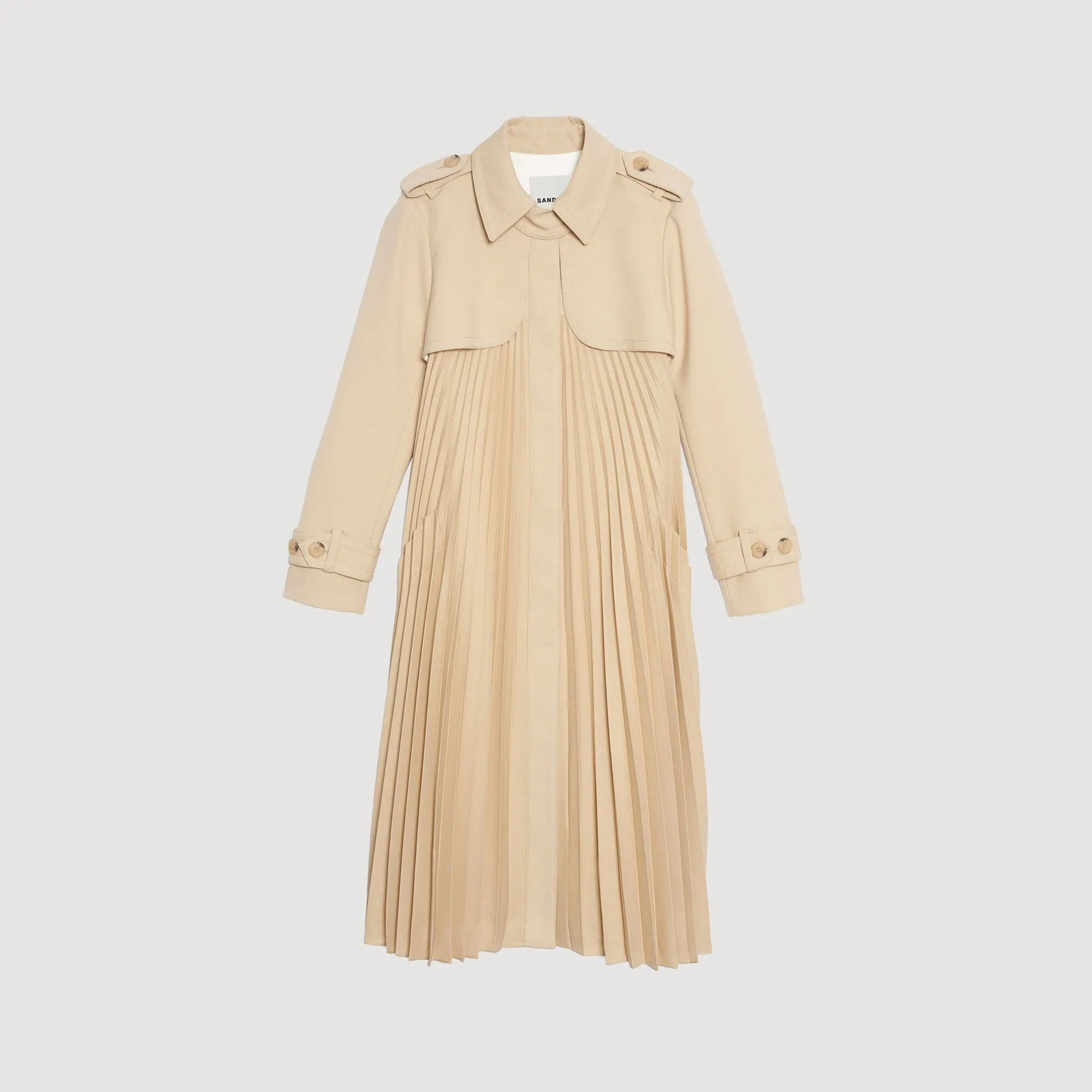Vino Pleated Trench Coat With Belt Beige