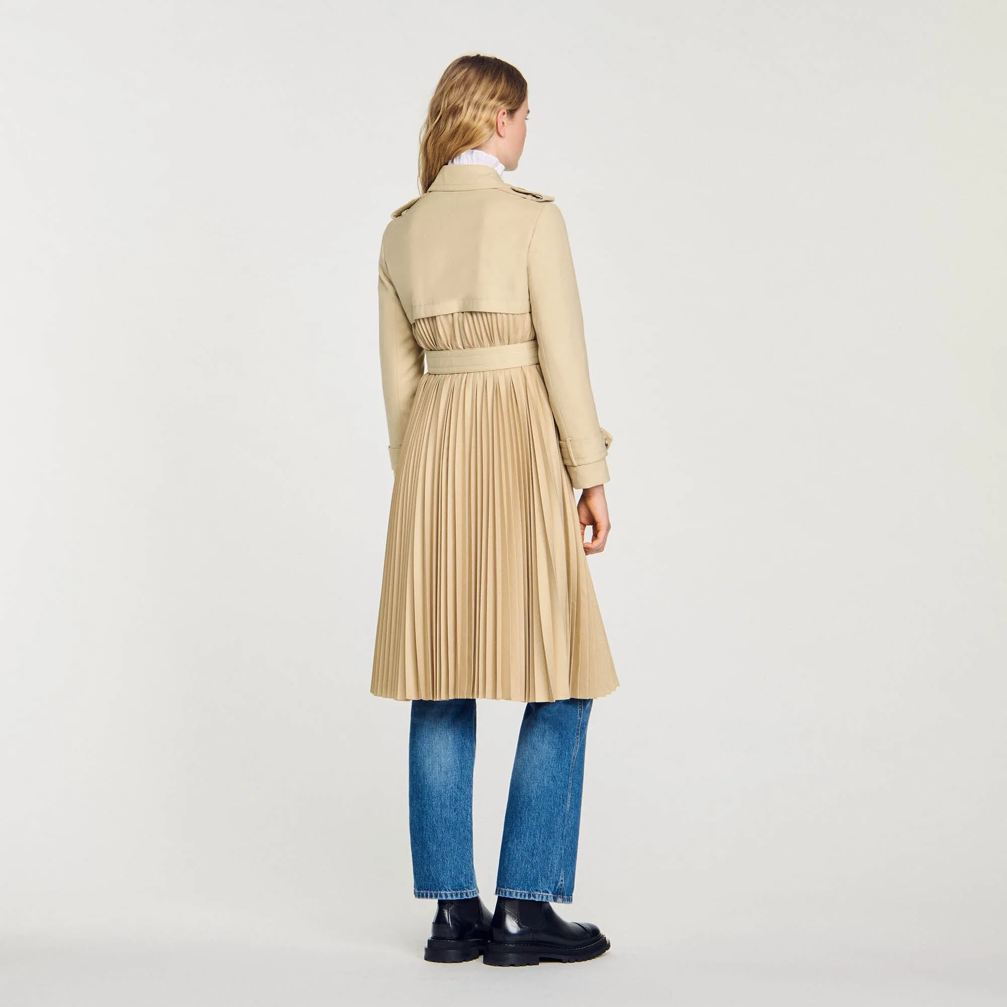 Vino Pleated Trench Coat With Belt Beige