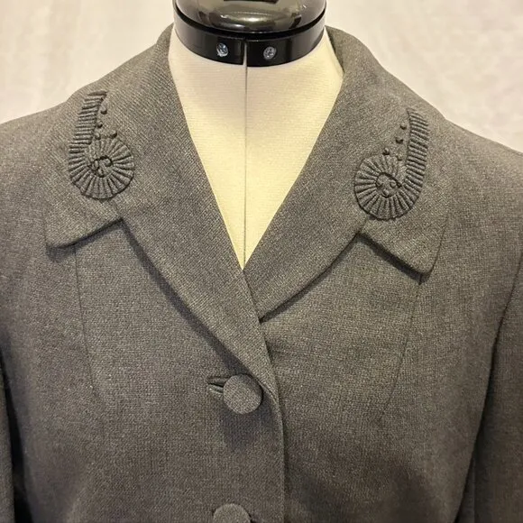 Vintage Betty Rose 1960s Blazer Jacket Gray Embellished Woven Wool Women 6 8